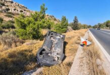 Όχημα βγήκε από τον δρόμο και αναποδογύρισε στην περιφερειακή Ρόδου – Καλλιθέας